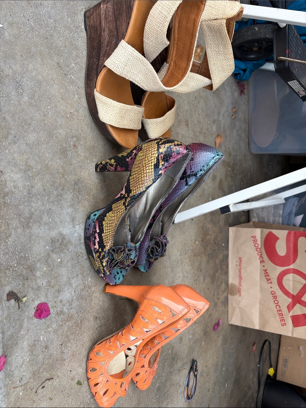 Miu Miu, DVF, madden girl.   Multicolor Snakeskin Floral-Accent High Heels